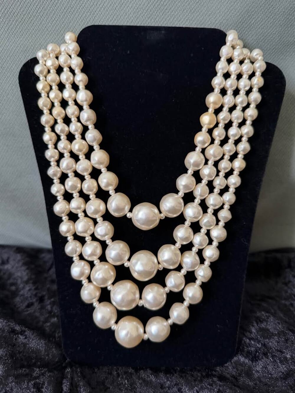 Vintage Japan 4 Strand Baroque Faux Pearl Necklace Graduated Statement Up to 20”
